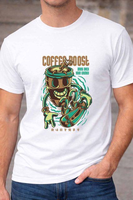 Чоловіча чоловіча футболка з принтом кавового монстра Coffee Monster у креативному стилі A77-1 фото
