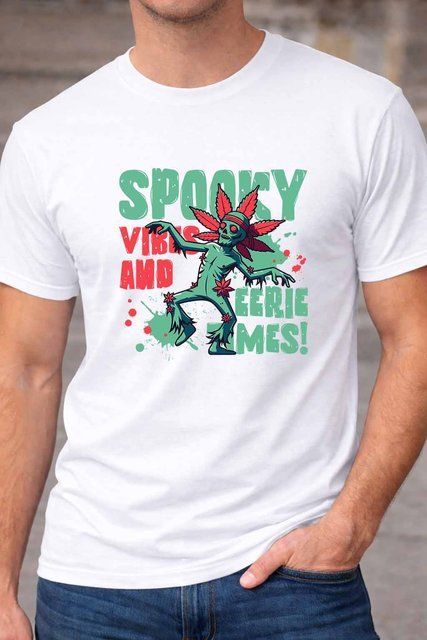 Чоловіча чоловіча футболка з написом Spooky Vibes у креативному стилі A173-1 фото