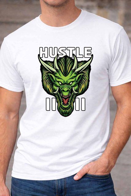 Чоловіча чоловіча футболка з принтом зеленого демона Hustle у street стилі A96-1 фото