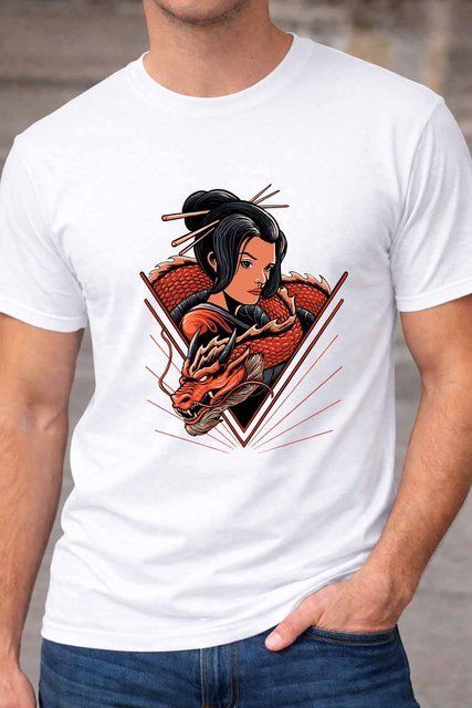 Чоловіча чоловіча футболка з принтом самурая Samurai Girl у японському стилі A70-1 фото