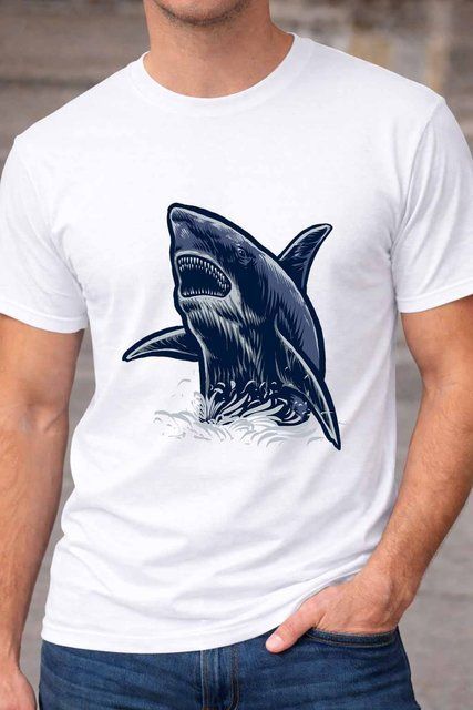 Чоловіча чоловіча футболка з принтом акули Shark у морському стилі A65-1 фото