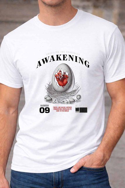 Чоловіча чоловіча футболка з принтом Awakening у мінімалістичному дизайні A115-1 фото