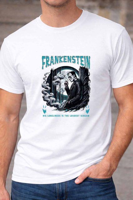 Чоловіча чоловіча футболка з принтом вовка Frankenstein у темному стилі A157-1 фото
