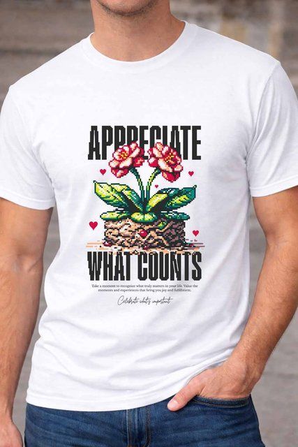 Чоловіча чоловіча футболка з мотиваційним принтом Appreciate What Counts A112-1 фото