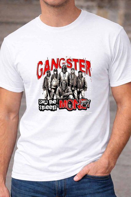 Чоловіча чоловіча футболка з принтом Gangster у вуличному стилі A161-1 фото