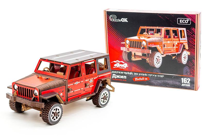 Дерев'яний 3D конструктор "Джип Wrangler" Puz-25162 р. 25*11*11 см PuzzleOk Дер2516 фото