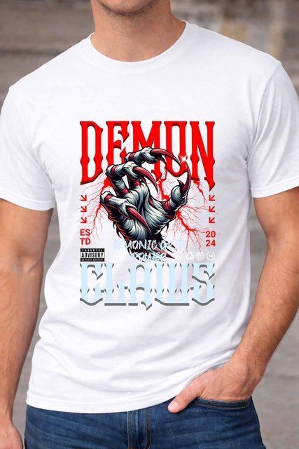 Чоловіча чоловіча футболка з принтом Demon у червоно-чорному стилі A234-1 фото