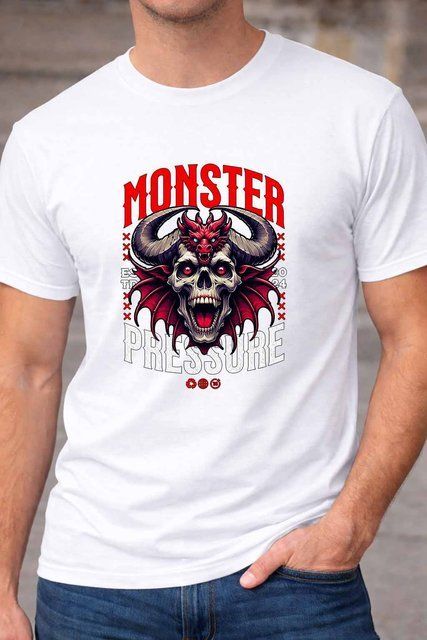 Чоловіча чоловіча футболка з принтом монстра Monster у рок-стилі A206-1 фото