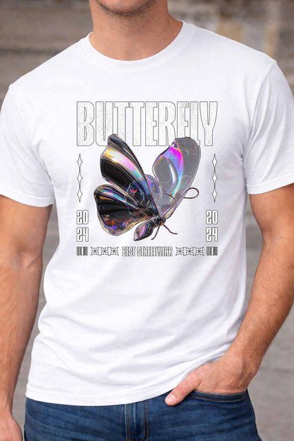 Чоловіча чоловіча футболка з принтом метелика Butterfly у сучасному стилі A181-1 фото