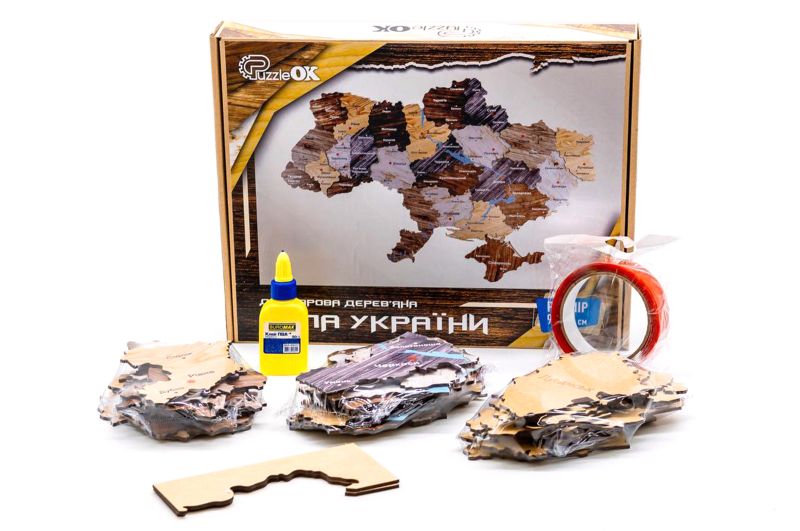 Мапа України двошарова дерев'яна, настінна, коричнева р. 60*90 см 90609 PuzzleOK Дер0990 фото